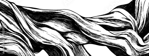 Vintage woodcut illustration depicting gracefully stretched fabric design elements