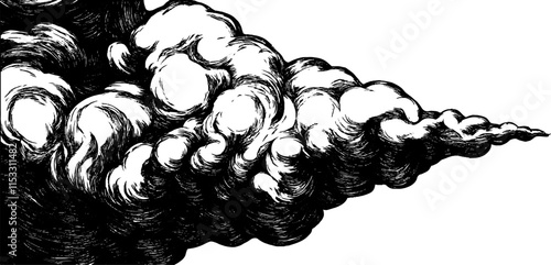 Elegant vintage woodcut illustration capturing the art of swirling smoke forms