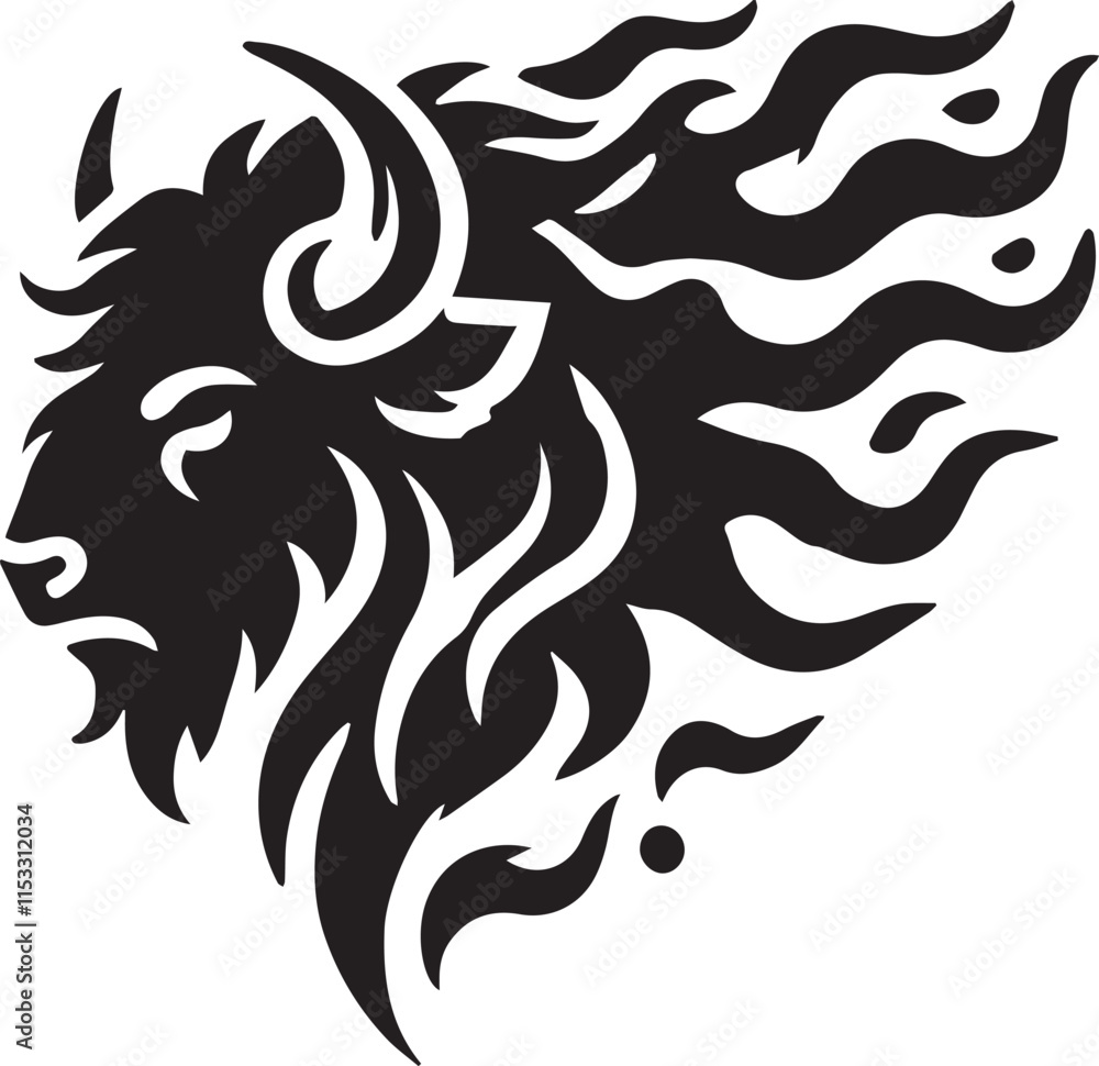 Fototapeta premium A roaring bison head silhouette