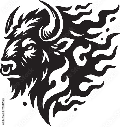 A roaring bison head silhouette