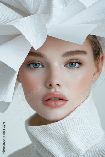 Fashion portrait of a woman with biomorphic textures and sculptural abstractions in contemporary style
 photo