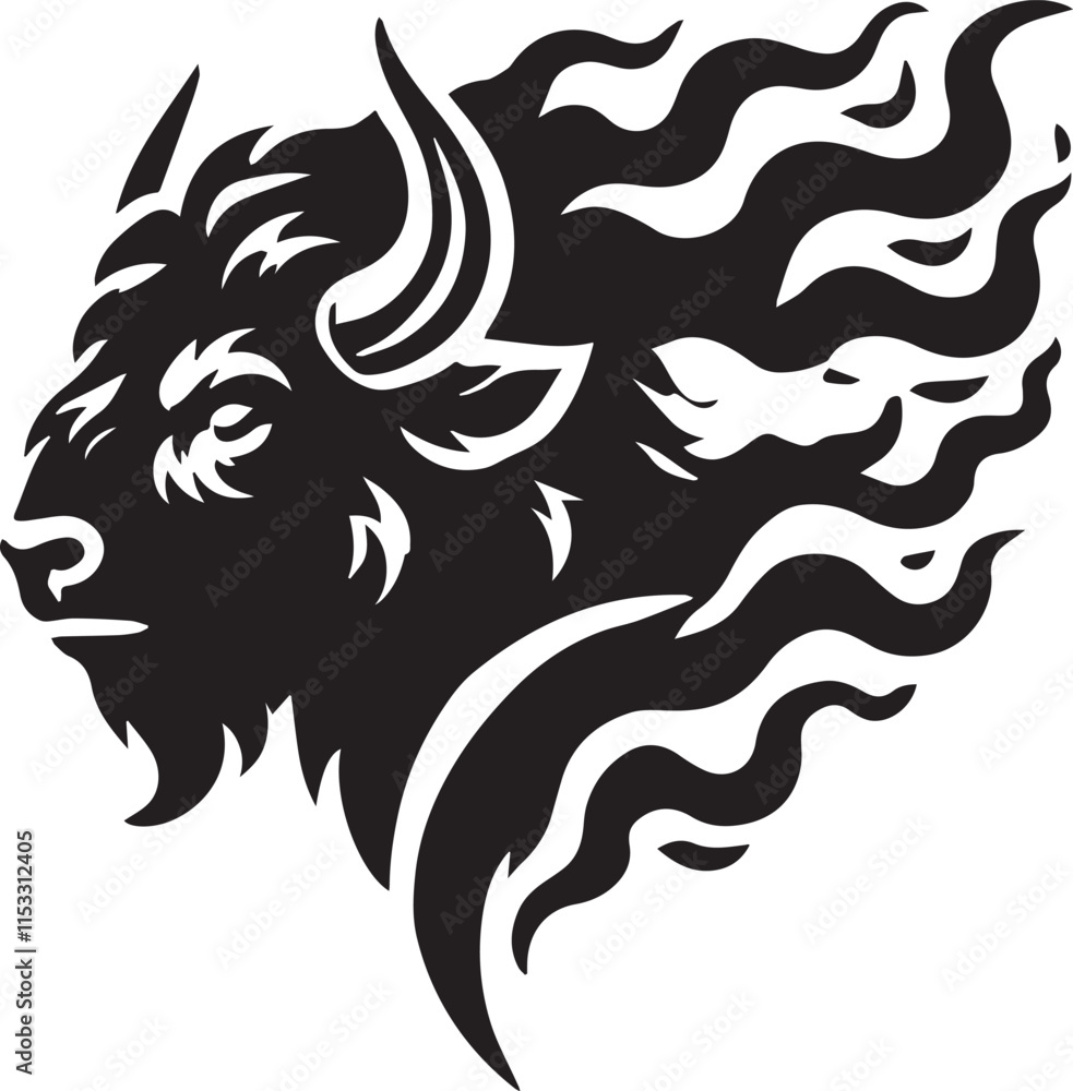 Obraz premium A roaring bison head silhouette
