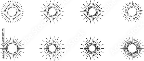 Wallpaper Mural Vintage sunburst. Bursting rays sunrise firework starburst blast burst sunset star hand drawn collection. Radial sunset beams light ray radiant spark. Retro radiant sunburst. Trendy Vector badge set. Torontodigital.ca