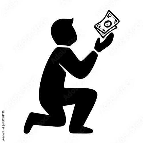 Man on Knees with Money Silhouette – Ideal for Visual Storytelling