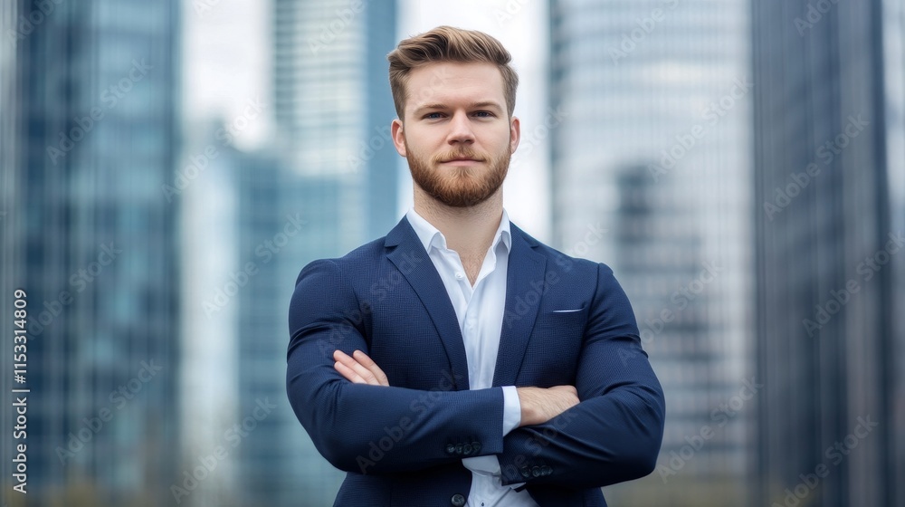 Confident businessman in power pose urban setting professional portrait modern environment Confident businessman in power pose urban setting professional portrait modern environment