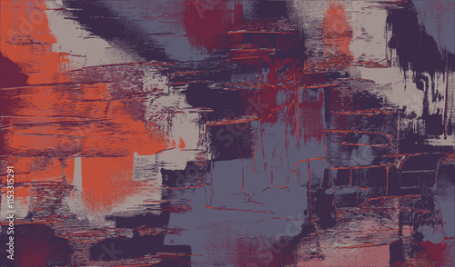 Dark abstract expression featuring bold yet subdued tones of brown, purple, and neutral beige, merging natural wear and artistic chaos into a captivating visual