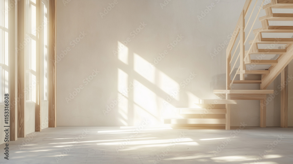 Unfinished Staircase in Modern Home Construction with Natural Light Unfinished Staircase in Modern Home Construction with Natural Light