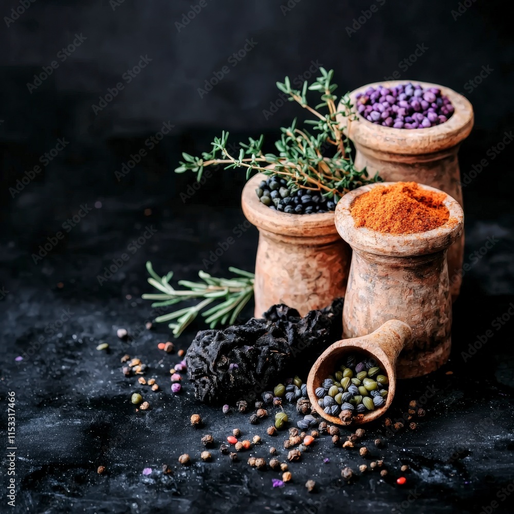 Fototapeta premium Aromatic Spices Herbs Culinary Still Life Photography
