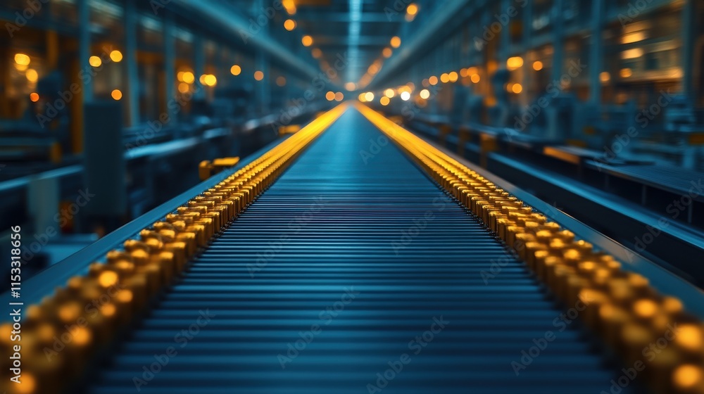 Long conveyor belt in a factory. Long conveyor belt in a factory.