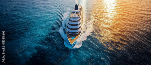 Aerial View of a Majestic Cruise Ship on Serene Ocean Waters