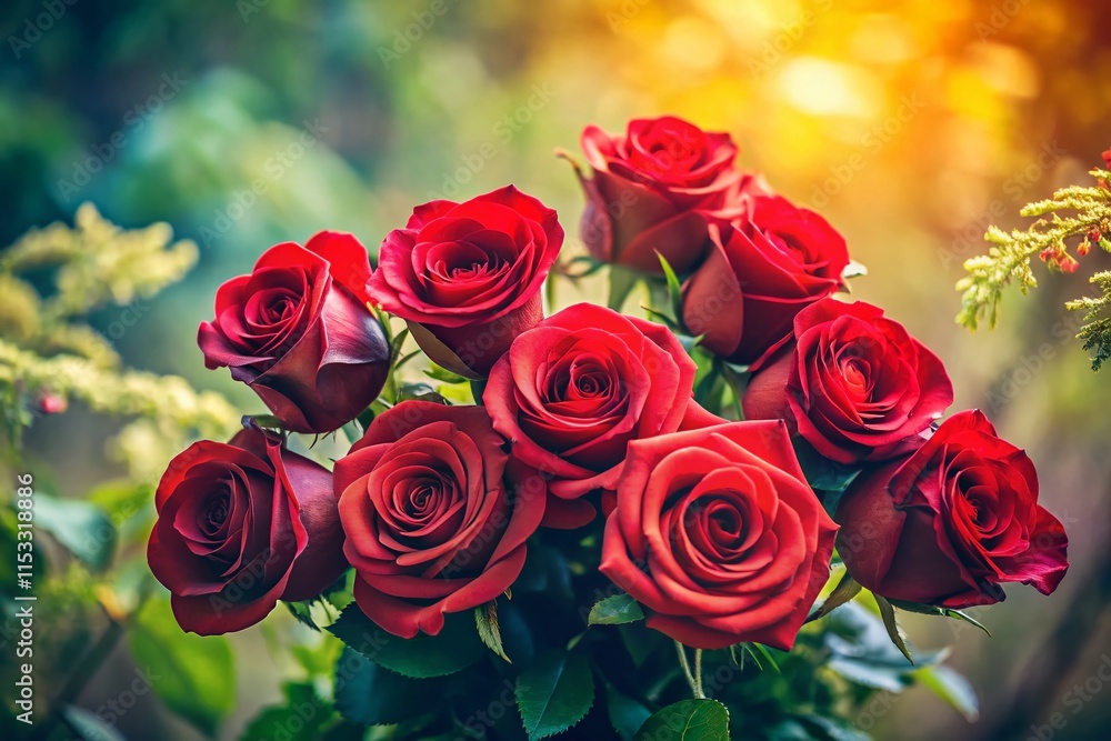 Obraz premium Romantic Red Rose Bouquet with Copy Space - Tilt-Shift Miniature Photography