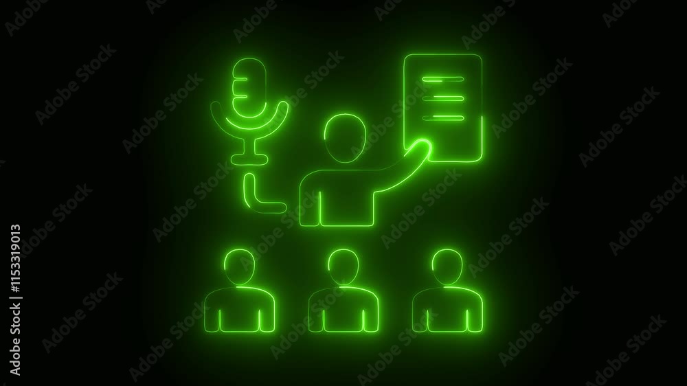 Glowing Neon Coaching Icon on Black Background - HD Motion Graphic Animation Glowing Neon Coaching Icon on Black Background - HD Motion Graphic Animation