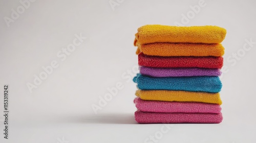 A neat stack of colorful clothes, freshly folded and organized, against a clean white background, ideal for laundry, home organization, or fashion concepts.