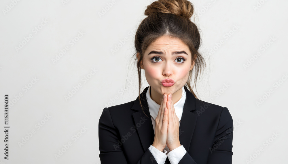 Businesswoman pouting with clasped hands studio setting portrait photography Businesswoman pouting with clasped hands studio setting portrait photography