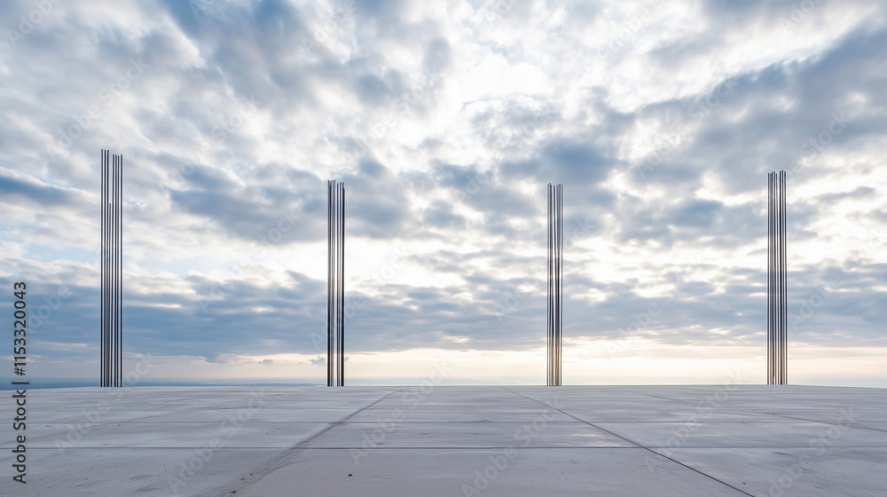 Steel Rods Ready for Concrete Pouring Under Cloudy Sky Steel Rods Ready for Concrete Pouring Under Cloudy Sky