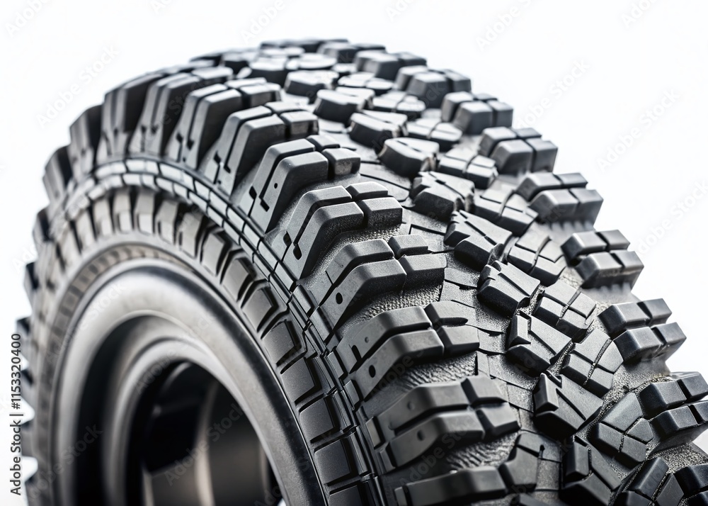 Obraz premium Rugged Off-Road Tire Close-up: Detailed PNG Image with Tilt-Shift Effect