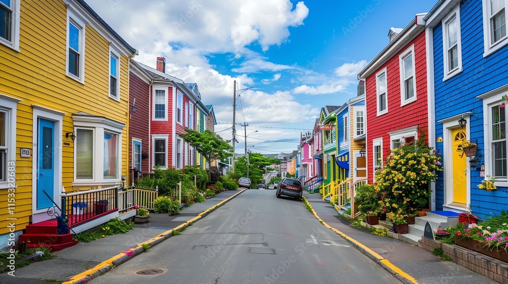 Obraz premium A row of brightly colored houses.