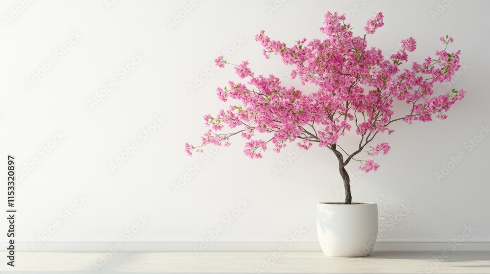 A sakura tree with blooming pink flowers, placed against a simple white background, highlighting the natural elegance and beauty of cherry blossoms. A sakura tree with blooming pink flowers, placed against a simple white background, highlighting the natural elegance and beauty of cherry blossoms.