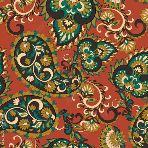 Seamless pattern traditional Asian paisley design. Vector pattern for textile design and fabrics, fashionable and delicate. photo