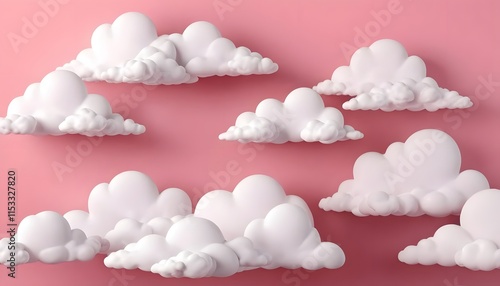 Photo of, Pink background with minimalist weather elements like clouds and raindrops for design, banner template