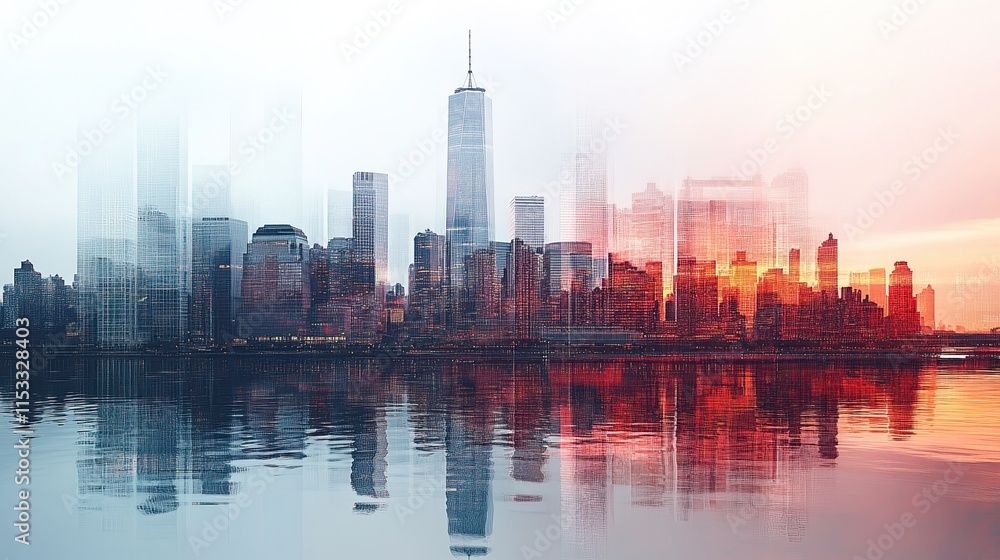 Fototapeta premium a dynamic digital skyline that embodies the merging of urban life and technology.