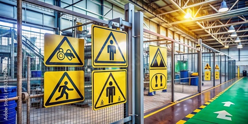 Safety Sign Compliance: Candid Photo of Workplace Hazard Signage photo