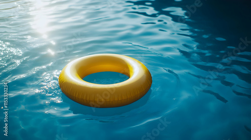 Summer Vibes With Inflatable Yellow Ring in Clear Pool Water. Generative AI photo