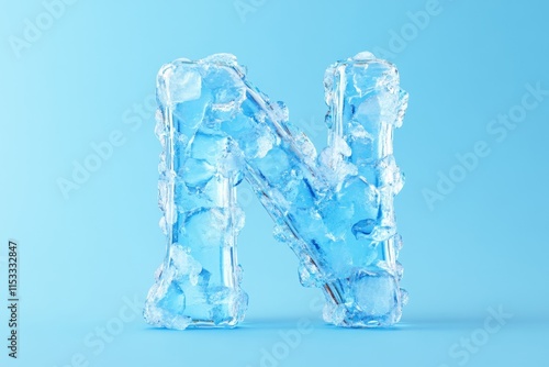 The letter N is made of ice and is floating on a background