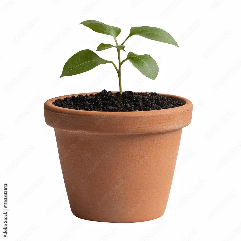 Seedling in Terracotta pot isolated on transparent background Generative Ai. Seedling in Terracotta pot isolated on transparent background Generative Ai.