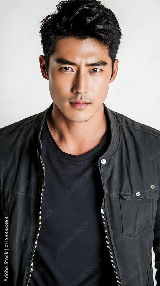 Confident man in black jacket and shirt against white background Confident man in black jacket and shirt against white background