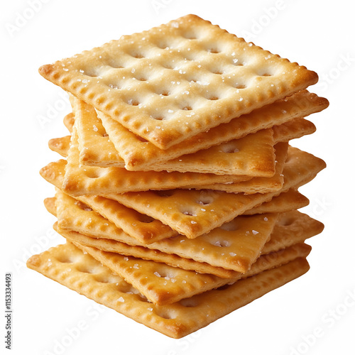 stacked pile of crispy saltine crackers isolated on transparent background Generative Ai. photo