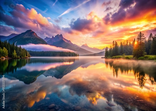 Wallpaper Mural Serene Mountain Lake at Dawn: Long Exposure Photography Torontodigital.ca