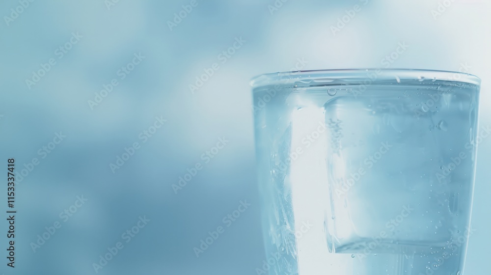 close up water glass on soft blue table lighting and shadow copy space clean and clear liquid cool for drink close up water glass on soft blue table lighting and shadow copy space clean and clear liquid cool for drink