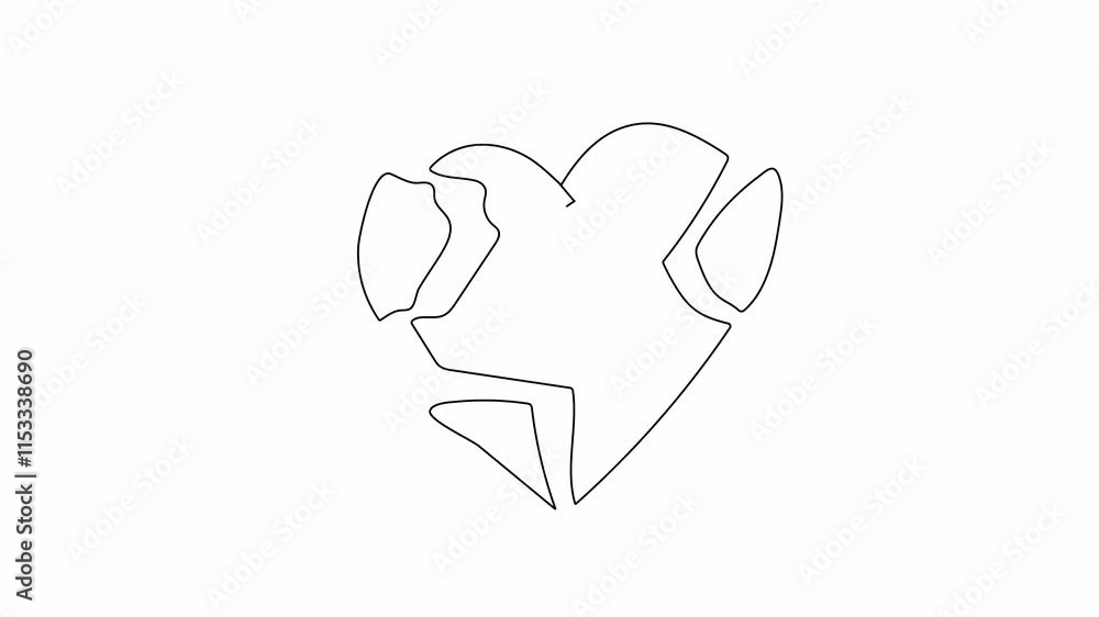 One line drawing of broken heart symbol. Video flat cartoon animation design element. Alpha channel transparency One line drawing of broken heart symbol. Video flat cartoon animation design element. Alpha channel transparency