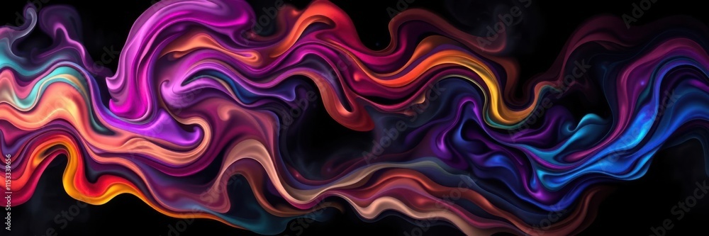 Fototapeta premium Vibrant Swirls of Colorful Abstract Waves Flowing in a Black Background Creating a Dynamic and Eye-Catching Visual Experience