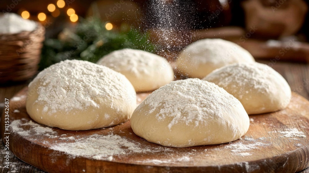 Flour dusted dough balls ready for baking Flour dusted dough balls ready for baking