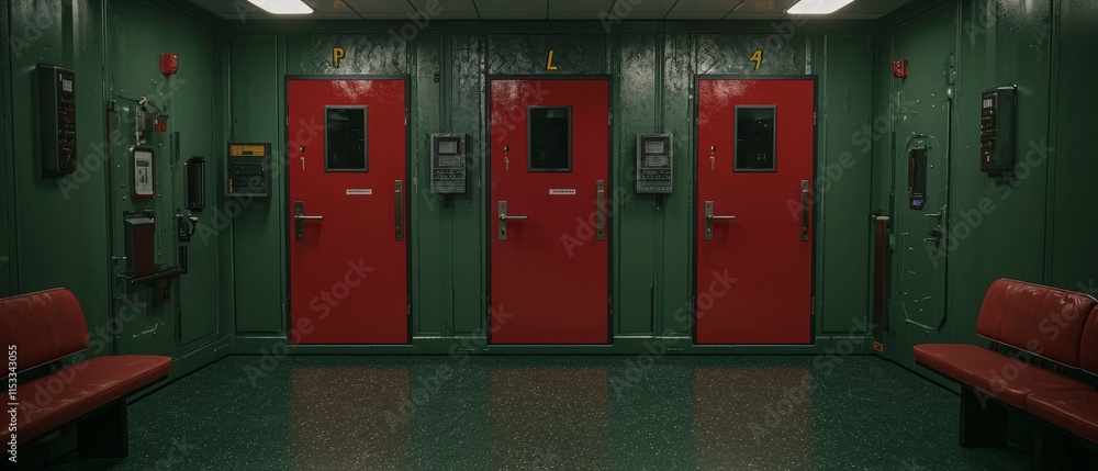 custom made wallpaper toronto digitalIndustrial Facility Interior  Red Doors  Green Walls  Cinematic Lighting