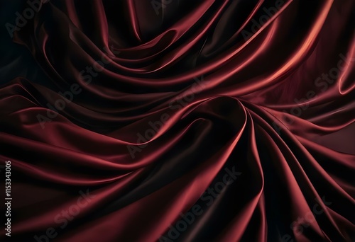 Elegant Black and Burgundy Satin Background Luxurious Silky Drapery with Shimmer photo