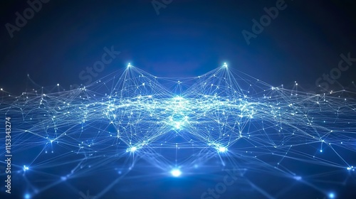 Abstract digital network connection structure on blue background. Artificial intelligence and engineering technology concept. Global network Big Data, Lines plexus, minimal array. Vector illustration.