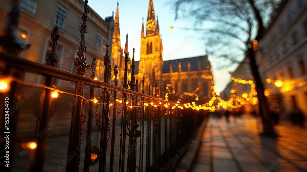 Naklejka premium Intricate Gothic Church with Decorative Lighting