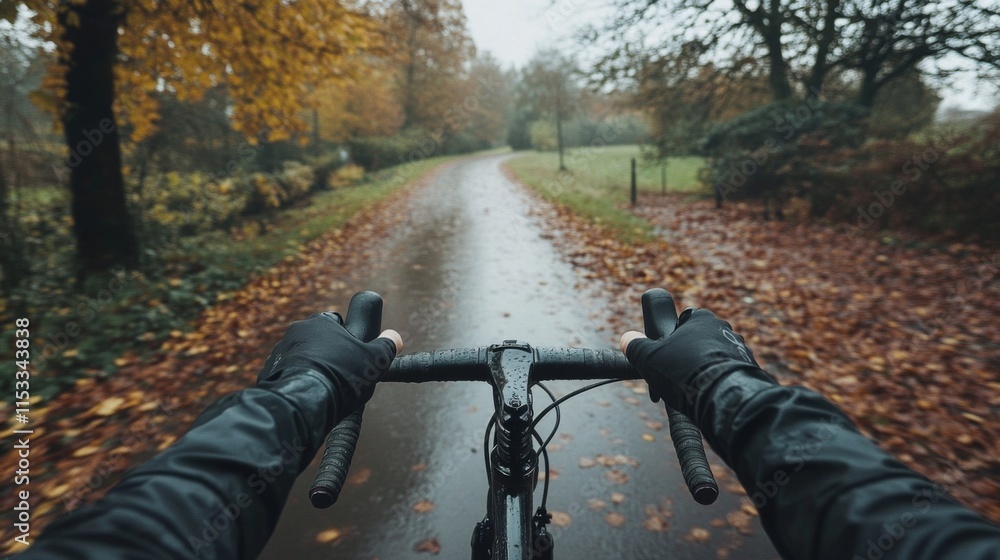 Autumn Cycling Ride Through a Wet Forest Path Autumn Cycling Ride Through a Wet Forest Path