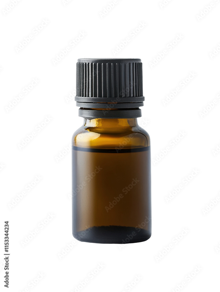 Fototapeta premium Amber essential oil bottle with dried herbs, isolated on transparent background