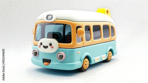 Cute cartoon bus toy isolated on white background.