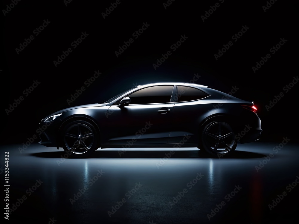 Silhouette of a Car at Night, Black Background, Dramatic Lighting Silhouette of a Car at Night, Black Background, Dramatic Lighting