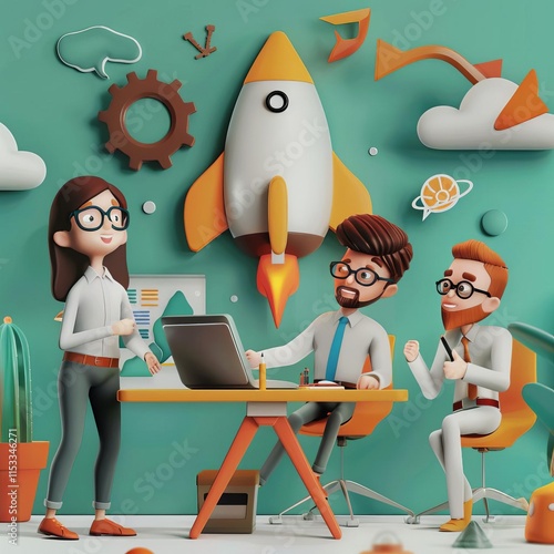 188 Driven 3D cartoon startup team developing a gotomarket business strategy