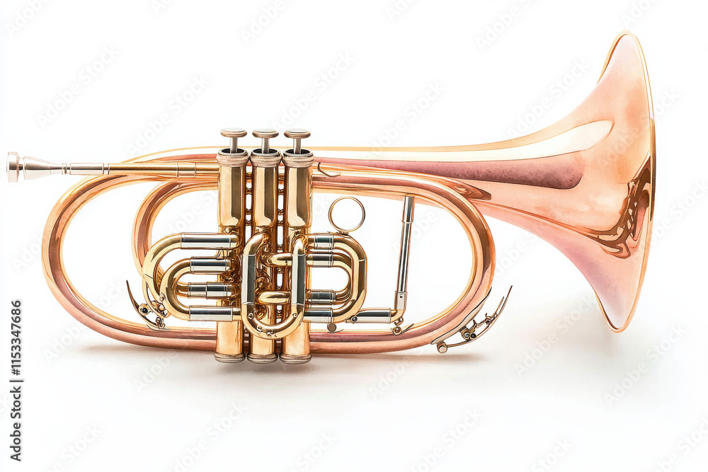 Fototapeta premium brass flugelhorn with elegant curves and shiny finish isolated design on white background