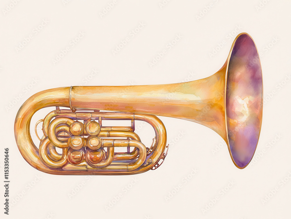 Obraz premium Radiant watercolor sousaphone with coiled brass design isolated design on white background