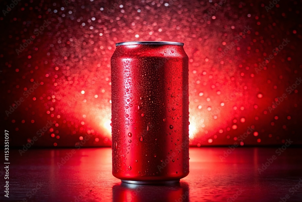 Silhouette of Soda Can Against Vibrant Red Background with Sparkling Details Silhouette of Soda Can Against Vibrant Red Background with Sparkling Details