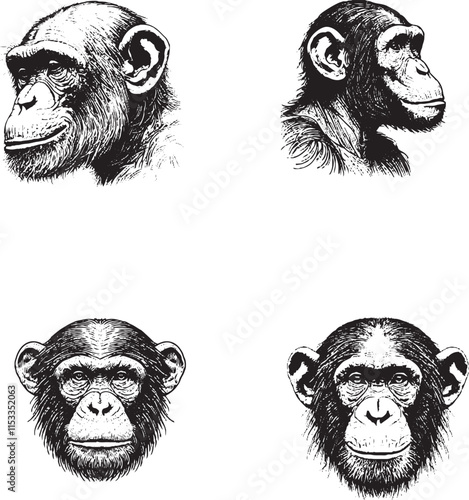 Chimpanzee Head Illustrations