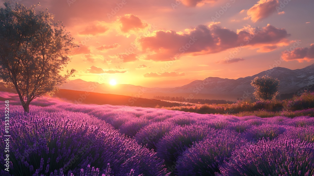 Fototapeta premium Beautiful sunset over the lavender field